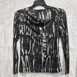 Chaus Women’s Top Semi Sheer Burnout Long Sleeve Abstract Print Shirt Boho